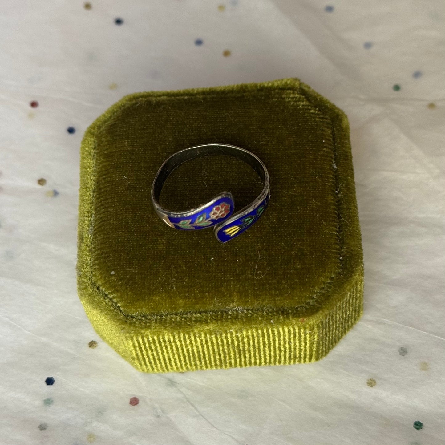 Vintage Sterling Silver Blue Cloisonné Enamel Wrap Ring