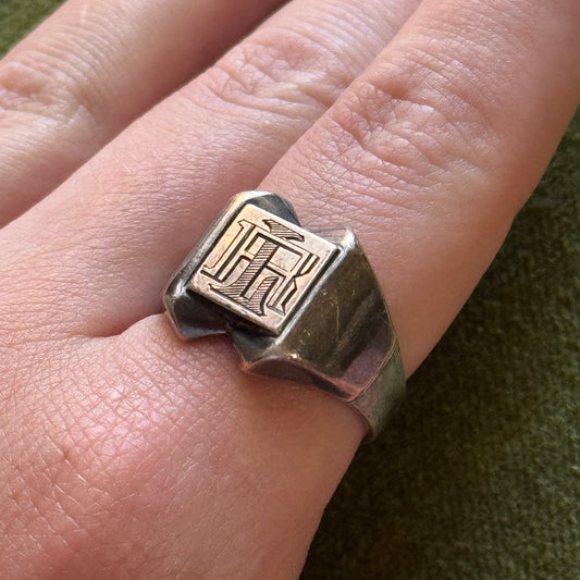 Vintage Sterling Silver Signet Ring with RL/LR Engraved Initials - Sourced in Paris