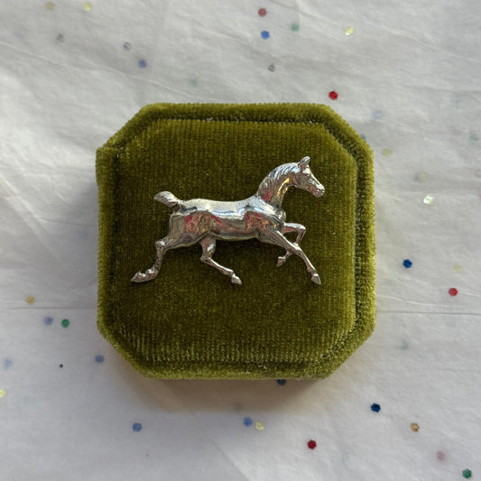 Vintage Silver Tone Horse Brooch
