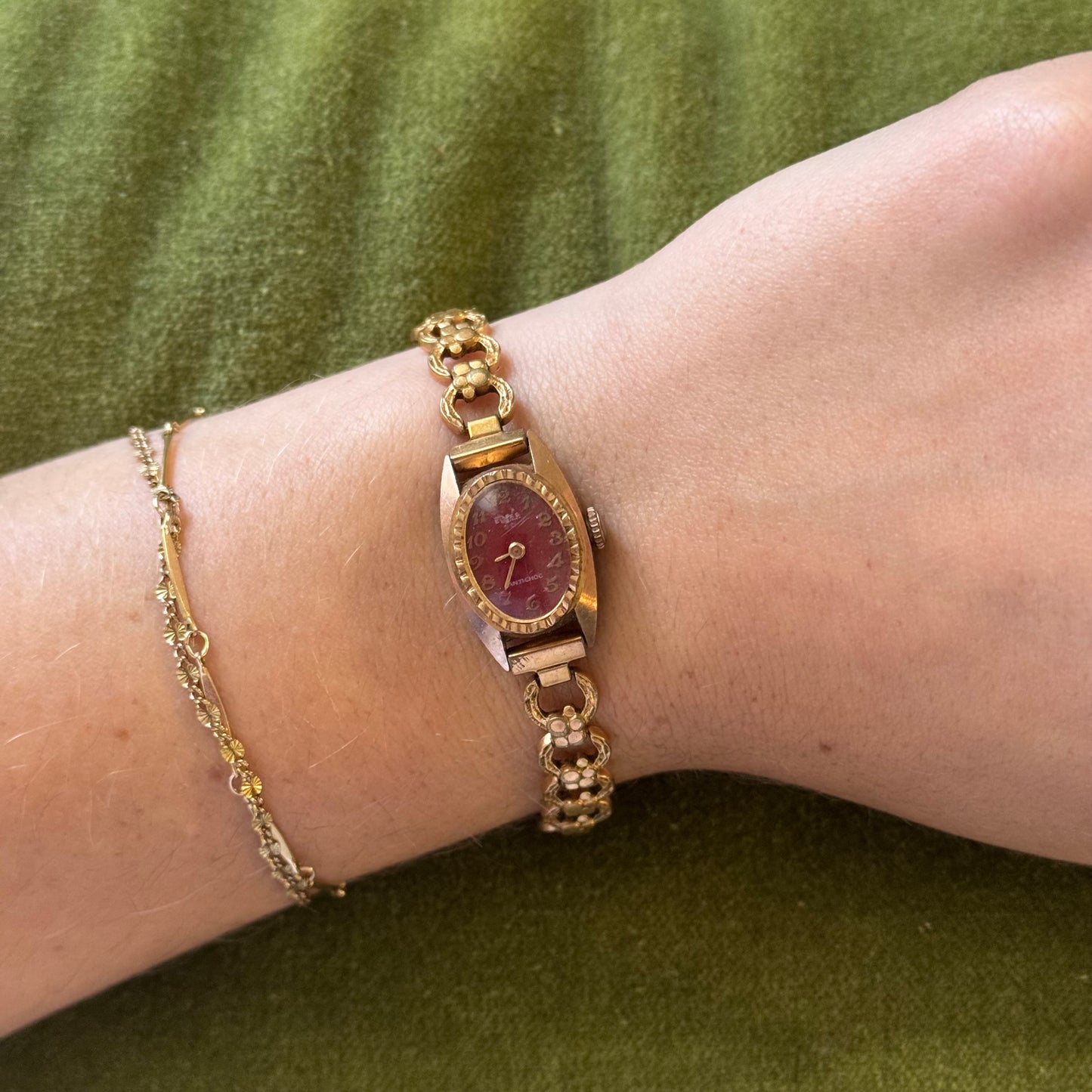 Vintage Gold Watch with Red Face - Sourced from Paris