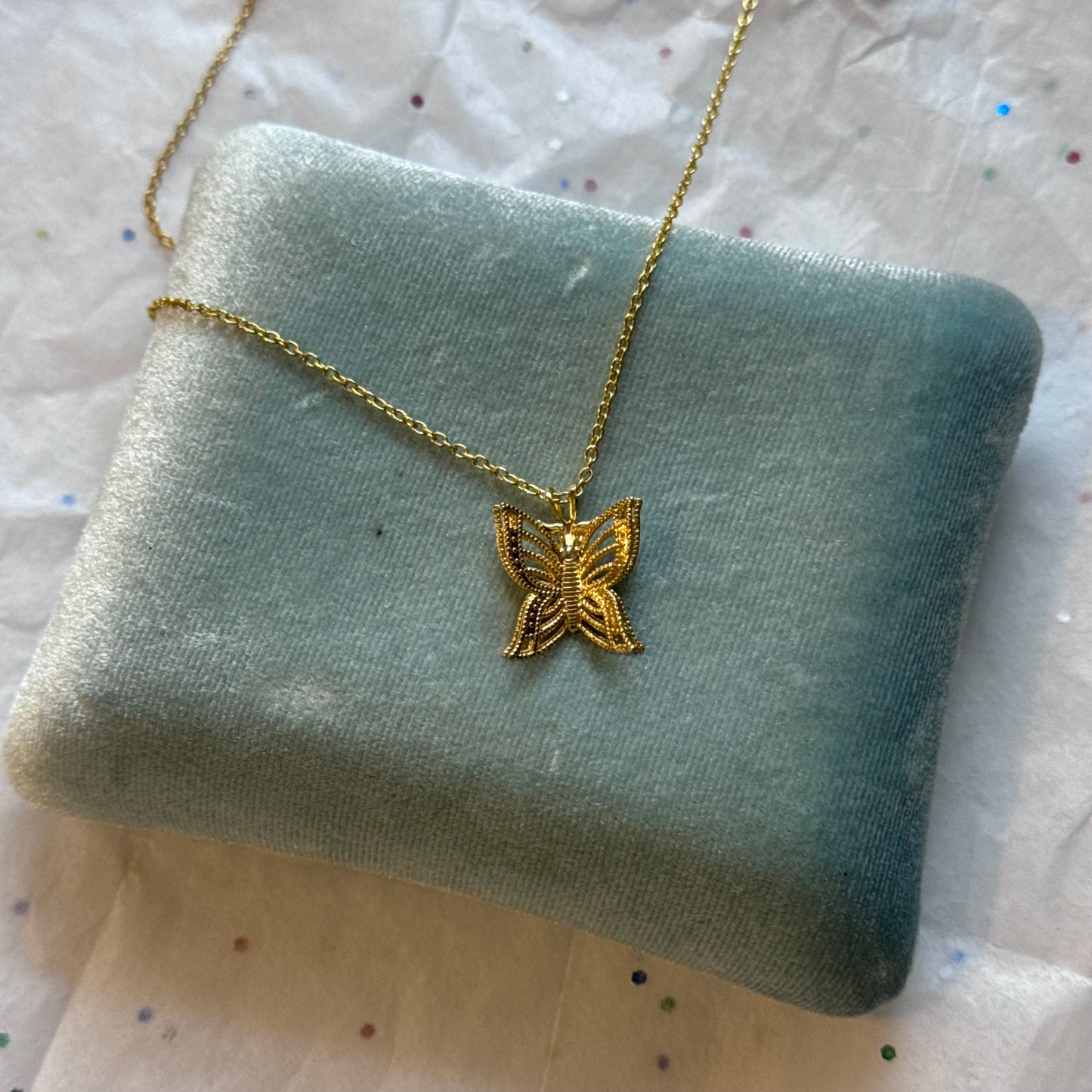 Vintage Gold Butterfly Pendant Necklace