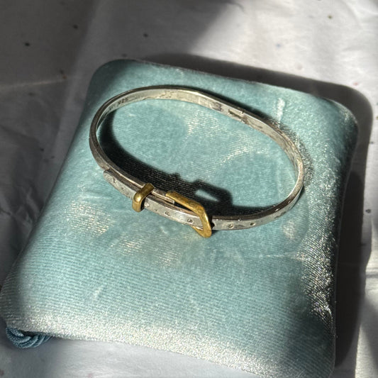 Vintage 925 Sterling and Brass Silver Belt Buckle Bangle Bracelet