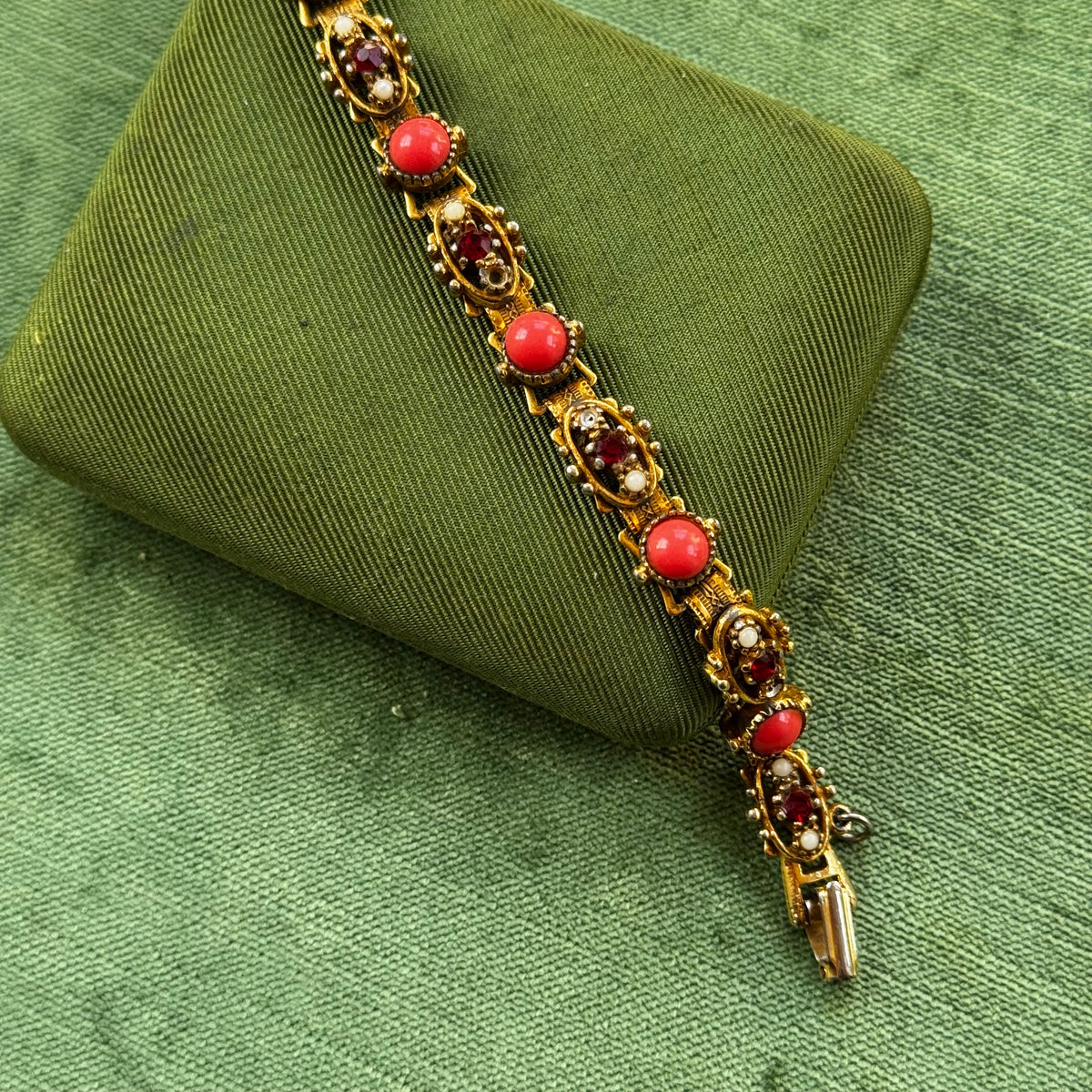 Vintage Coral & Rhinestone Bracelet
