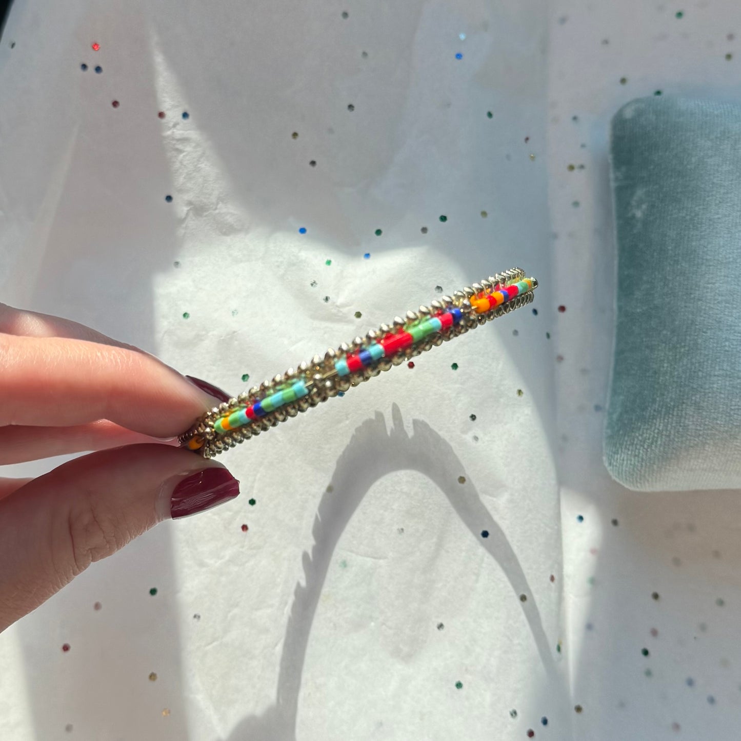 Vintage Multicolor Beaded Gold Bangle Bracelet