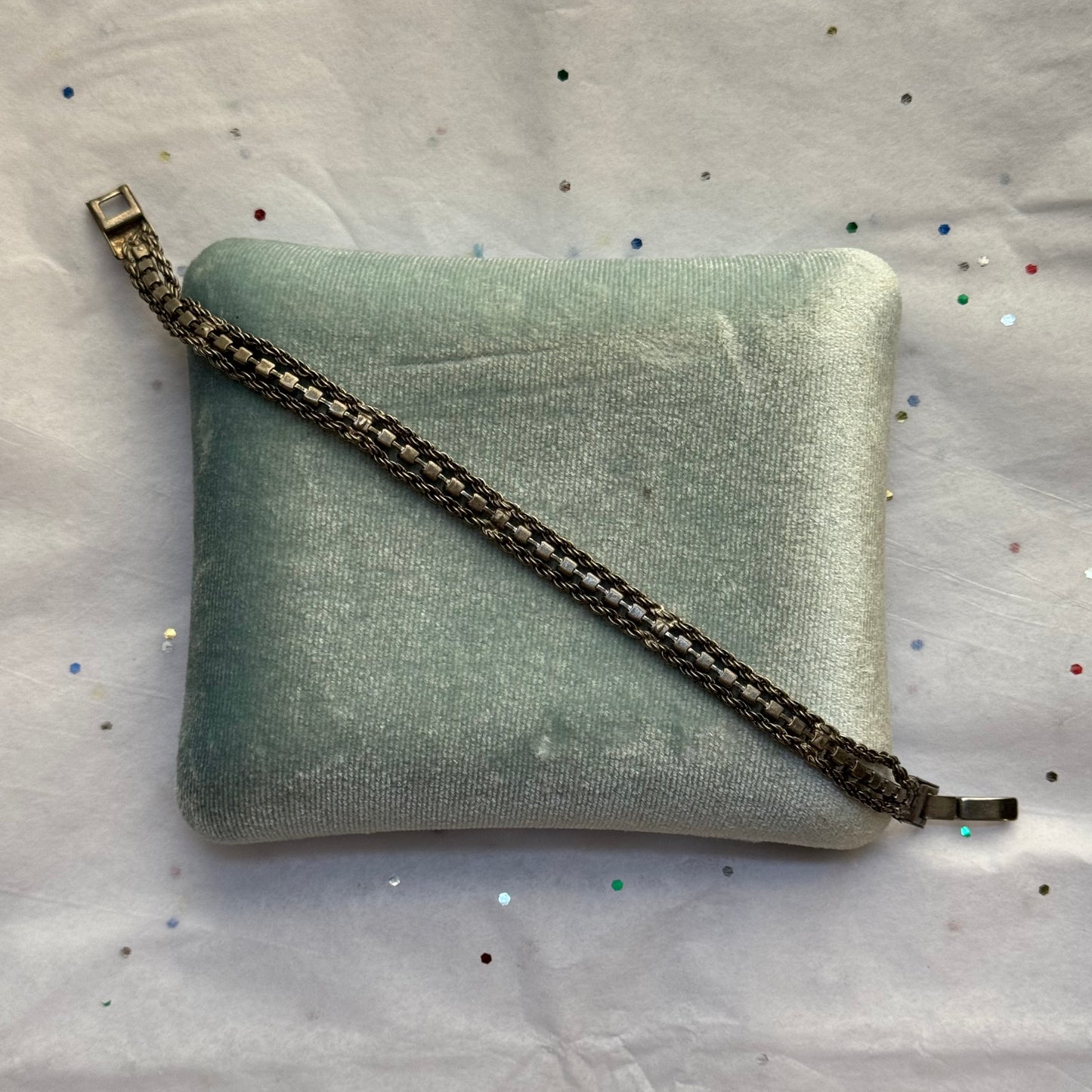 Vintage Silver Green Rhinestone Tennis Bracelet