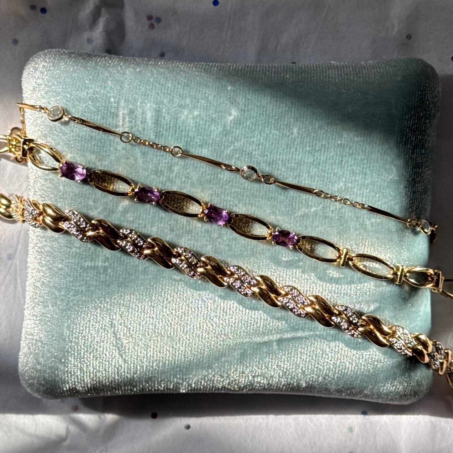 Vintage Avon Dainty Gold Chain Bracelet with Rhinestones