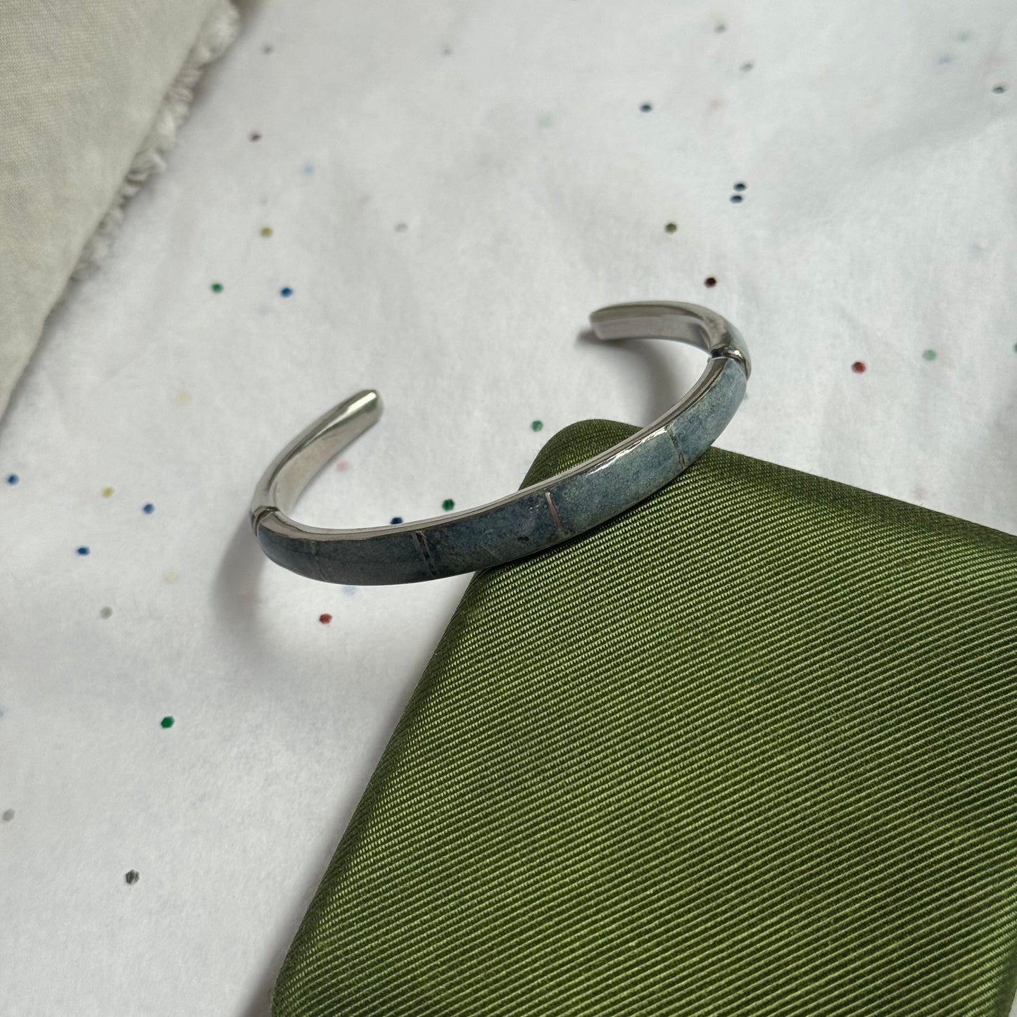 Vintage Blue Enamel Silver Cuff Bracelet