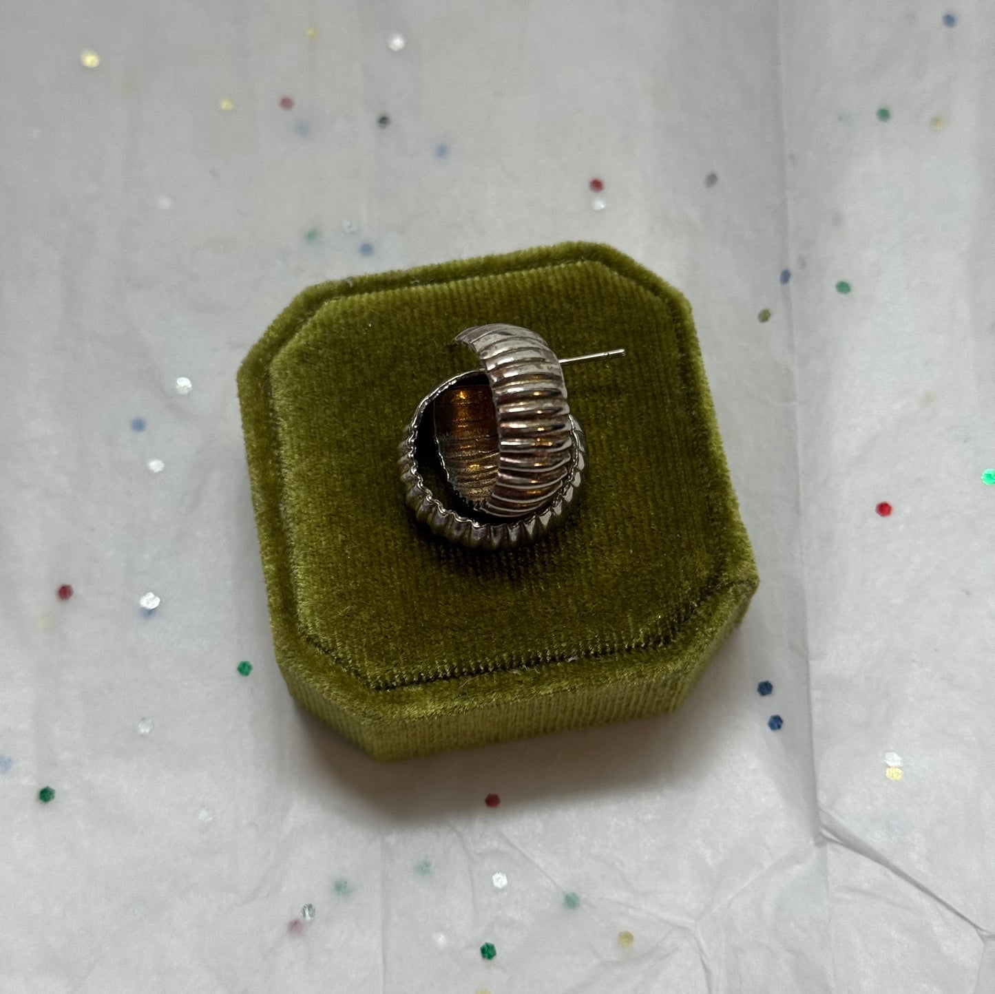 Vintage Ribbed Silver Hoop Earrings