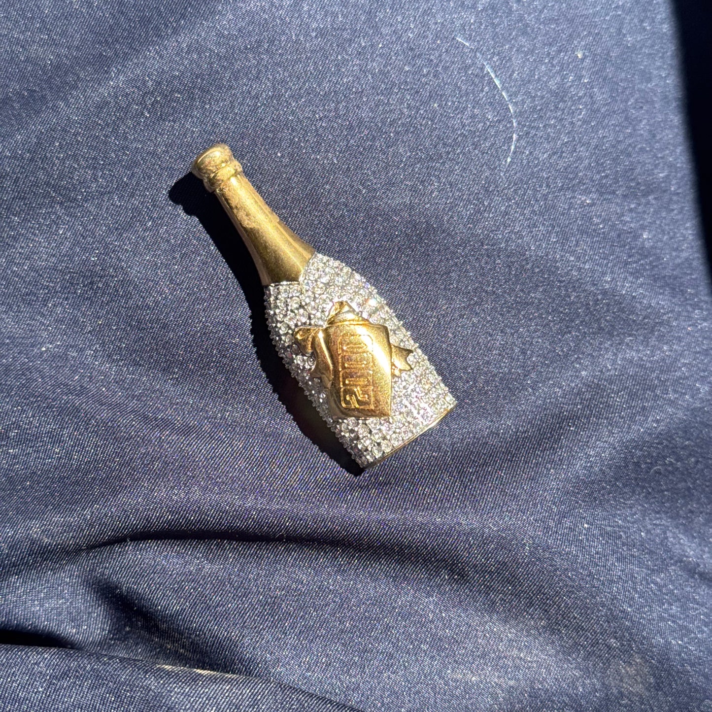 Vintage Rhinestone 2000 Champagne Bottle Brooch