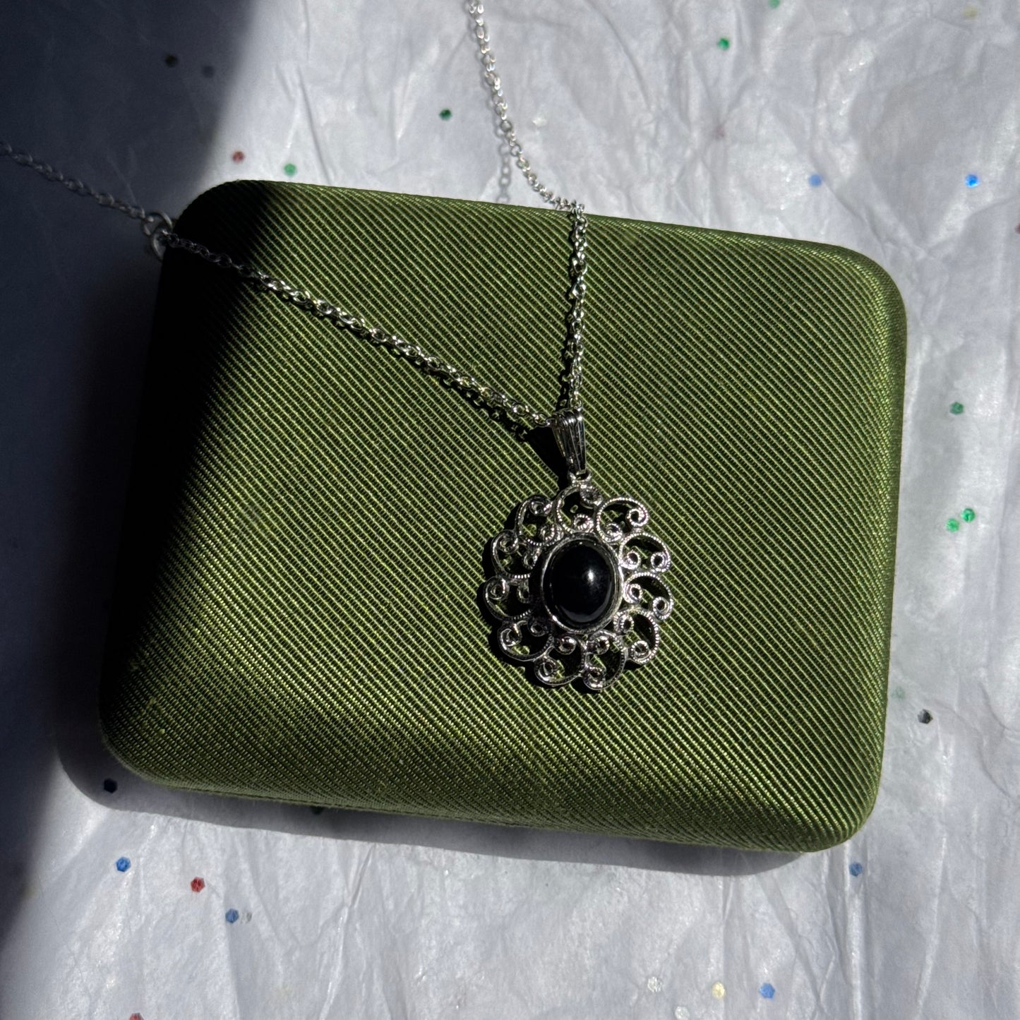 Vintage Silver Black Stone Pendant Necklace