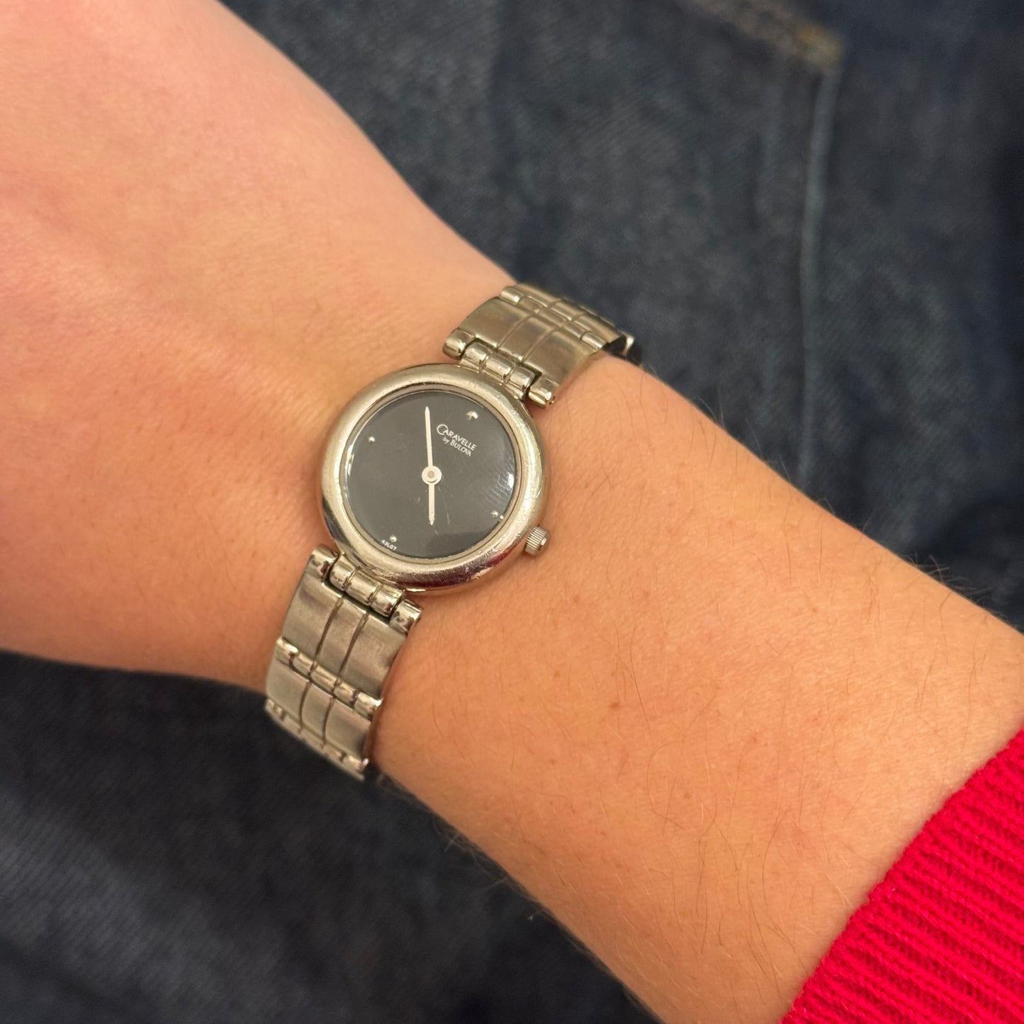 Vintage Silver Watch with Black Face