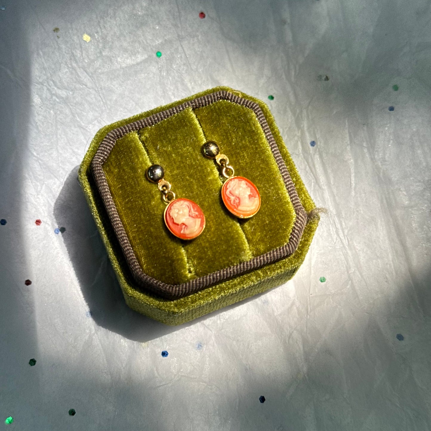 Vintage Gold Cameo Drop Earrings