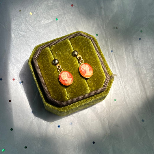 Vintage Gold Cameo Drop Earrings