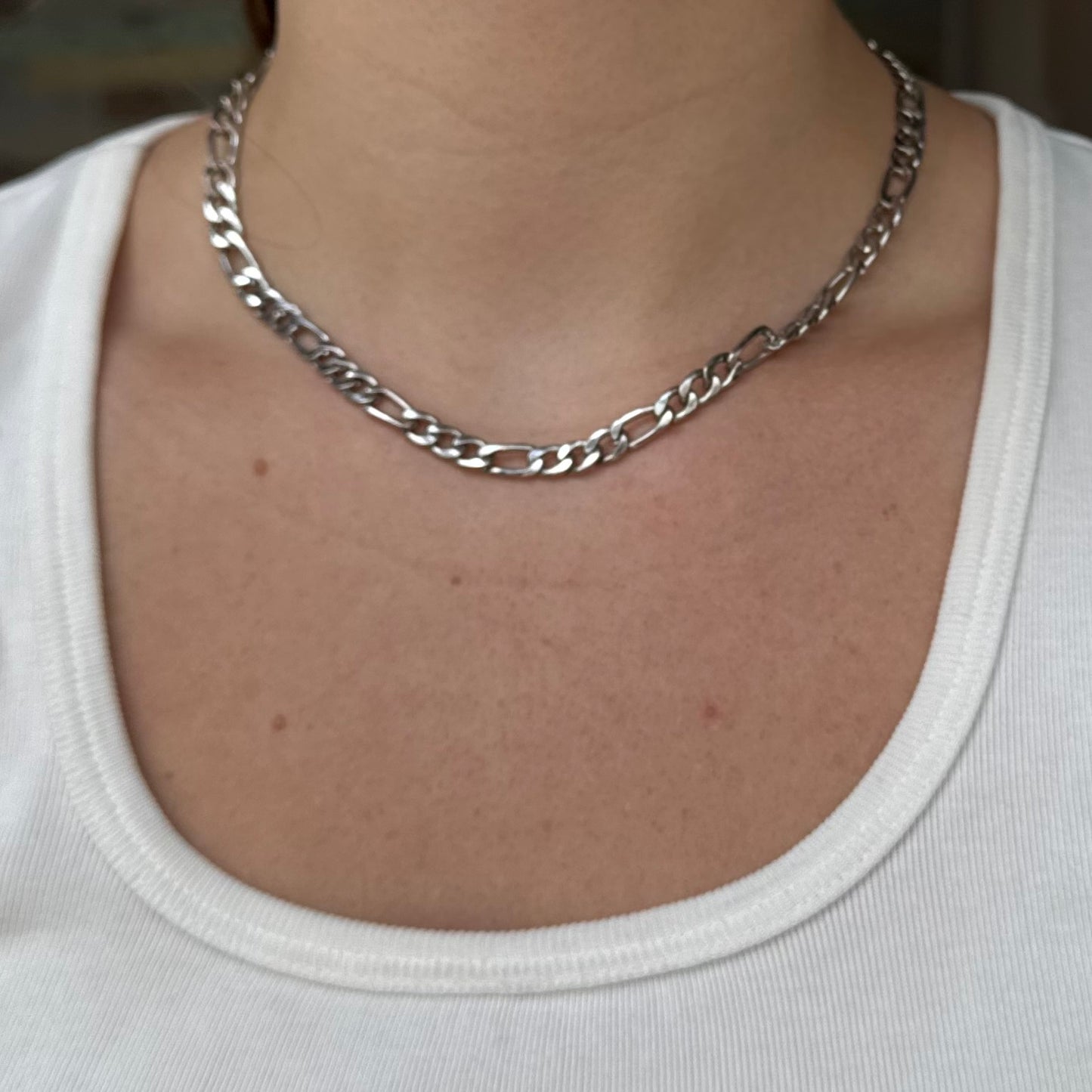 Vintage Silver Figaro Chain Necklace