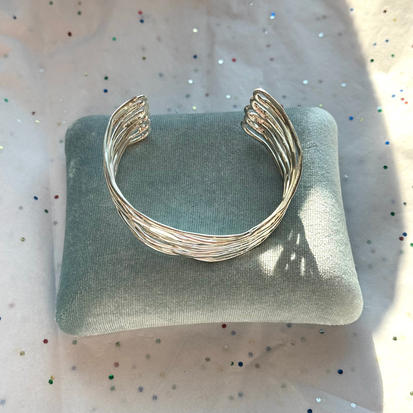 Vintage Layered Silver Tone Cuff Bracelet