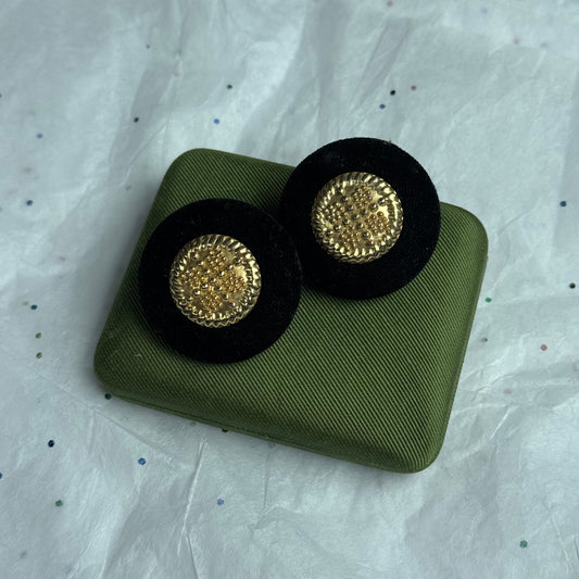 Vintage Black Velvet & Gold Statement Earrings