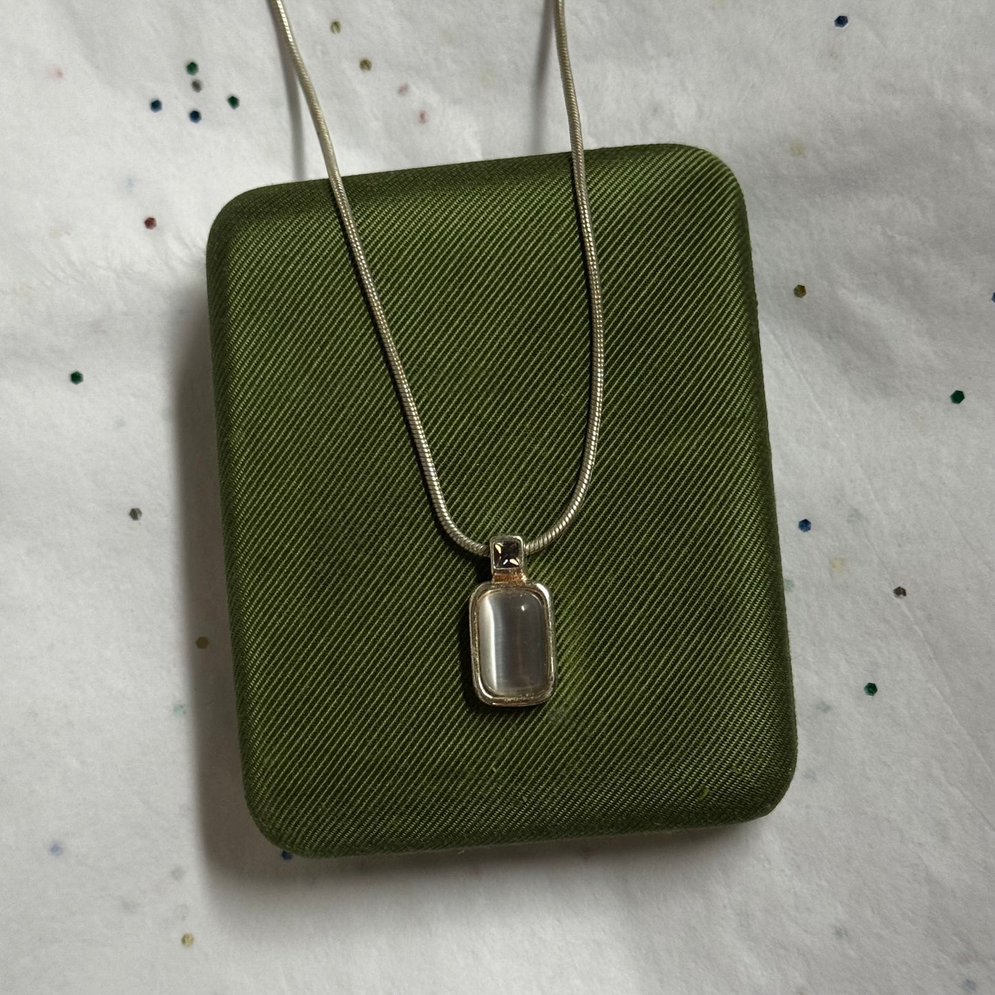Vintage Silver Stone Pendant Necklace
