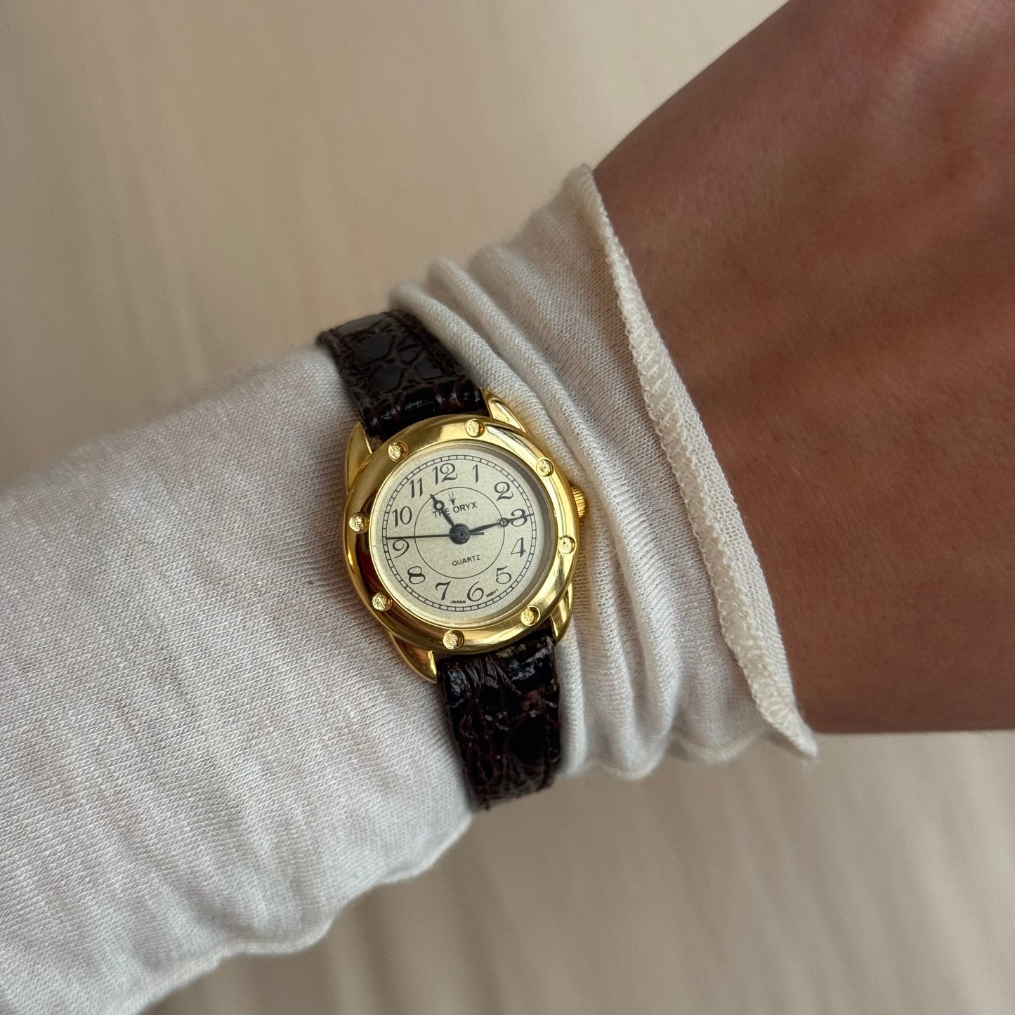 Vintage Gold & Brown Leather Watch