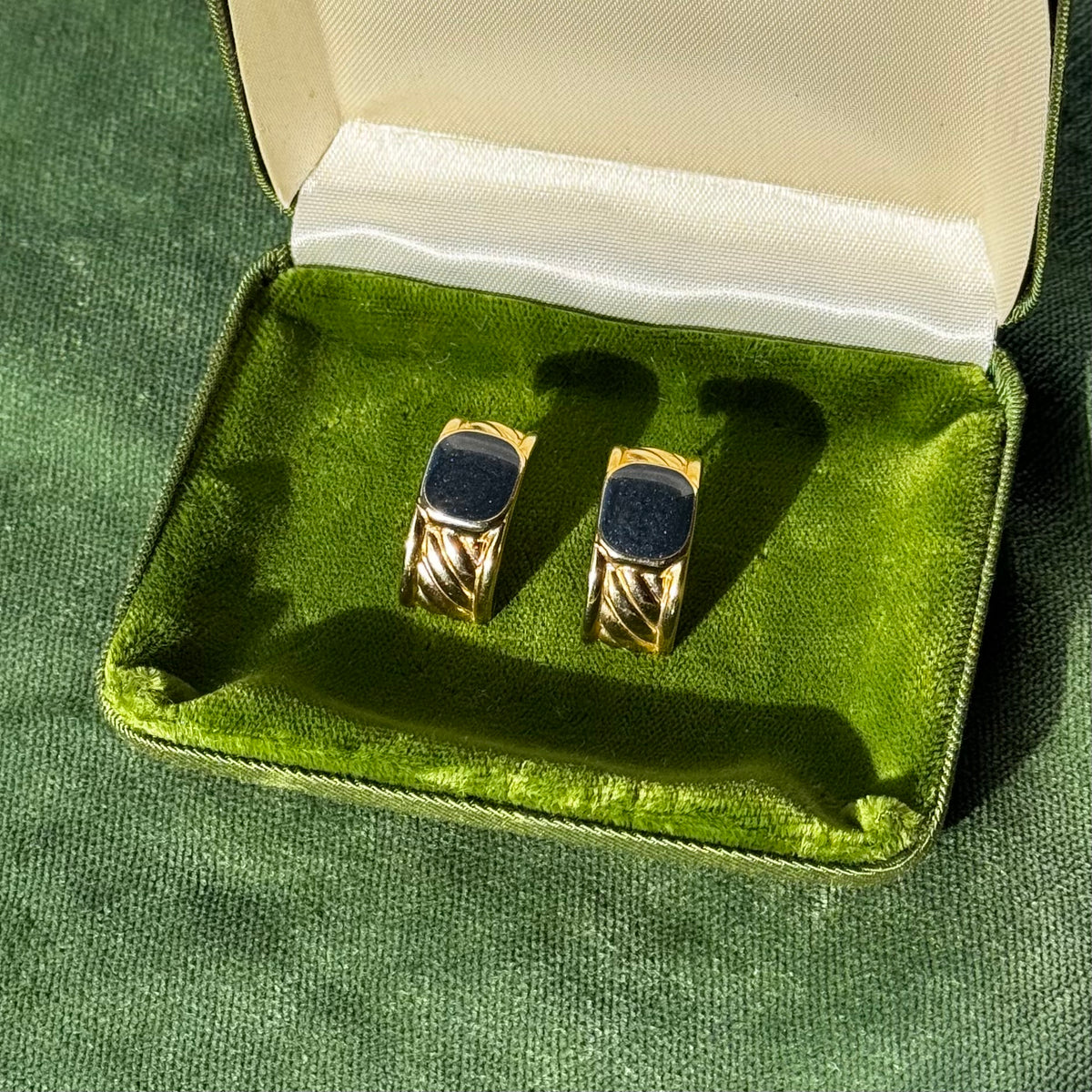 Vintage Navy Enamel & Gold Earrings