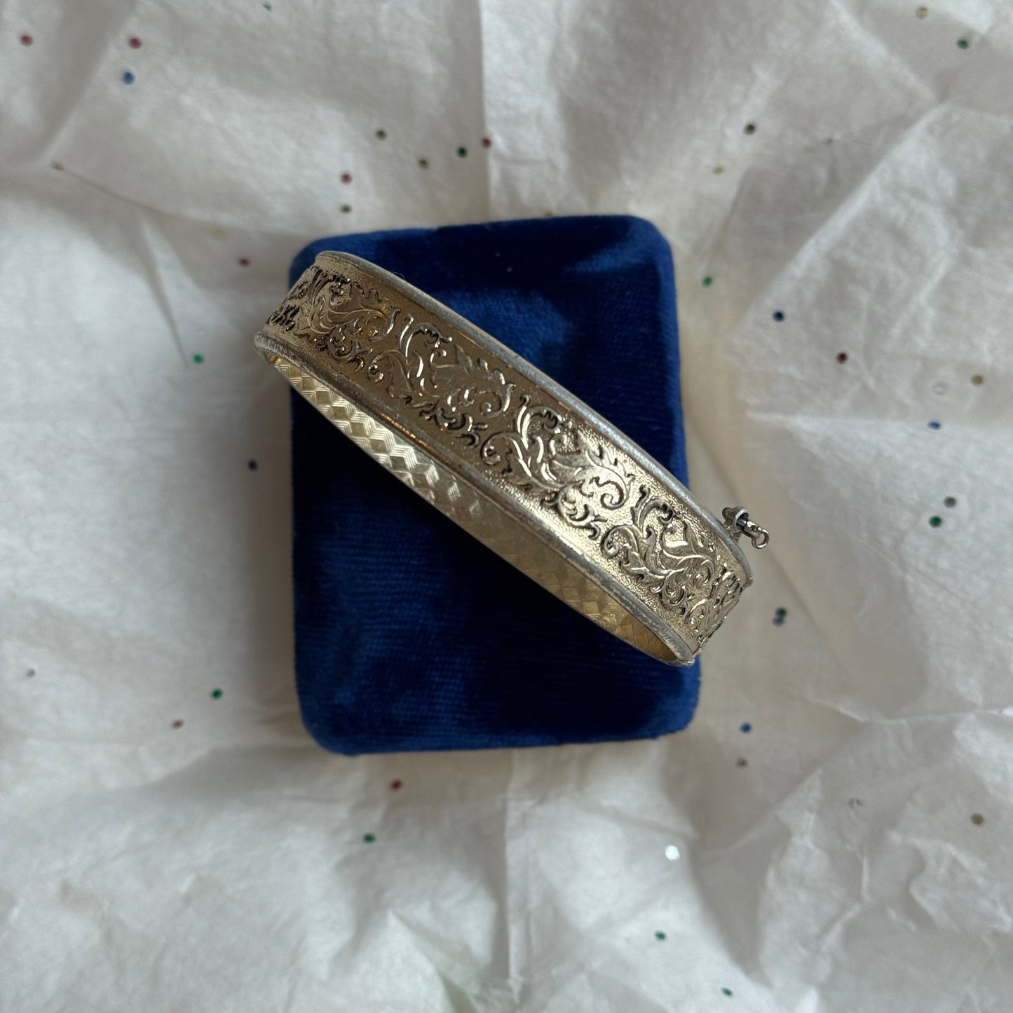 Vintage Silver Etched Bangle Bracelet - Sourced in Paris