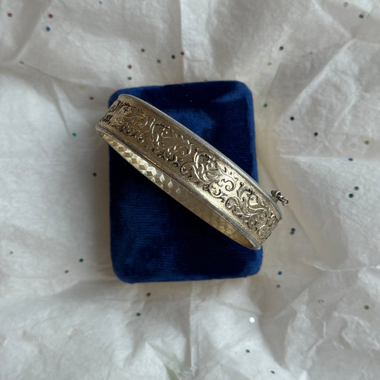 Vintage Silver Etched Bangle Bracelet - Sourced in Paris