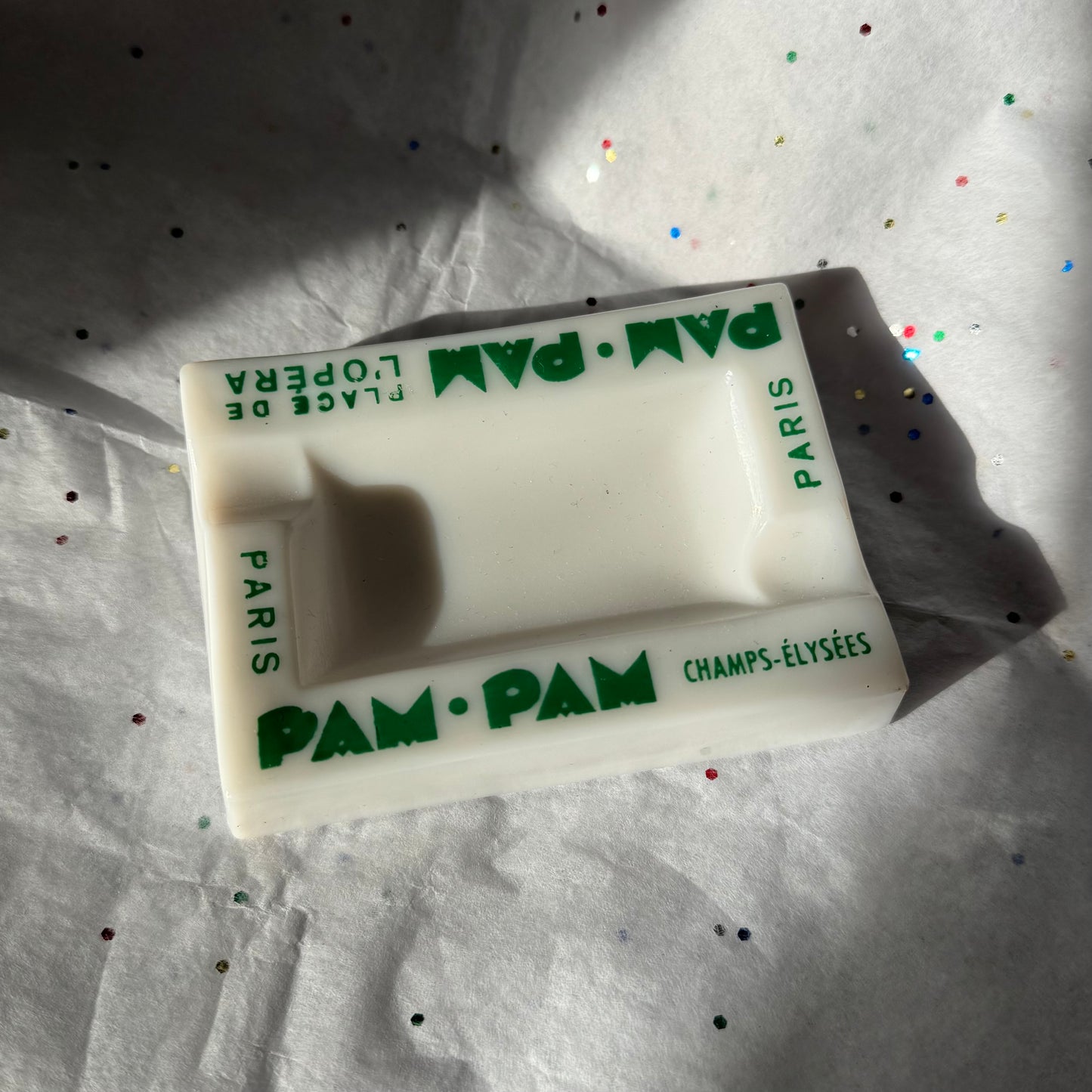 Vintage Green & White Pam-Pam French Ashtray - Sourced in Paris