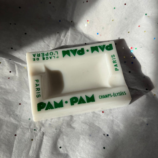 Vintage Green & White Pam-Pam French Ashtray - Sourced in Paris