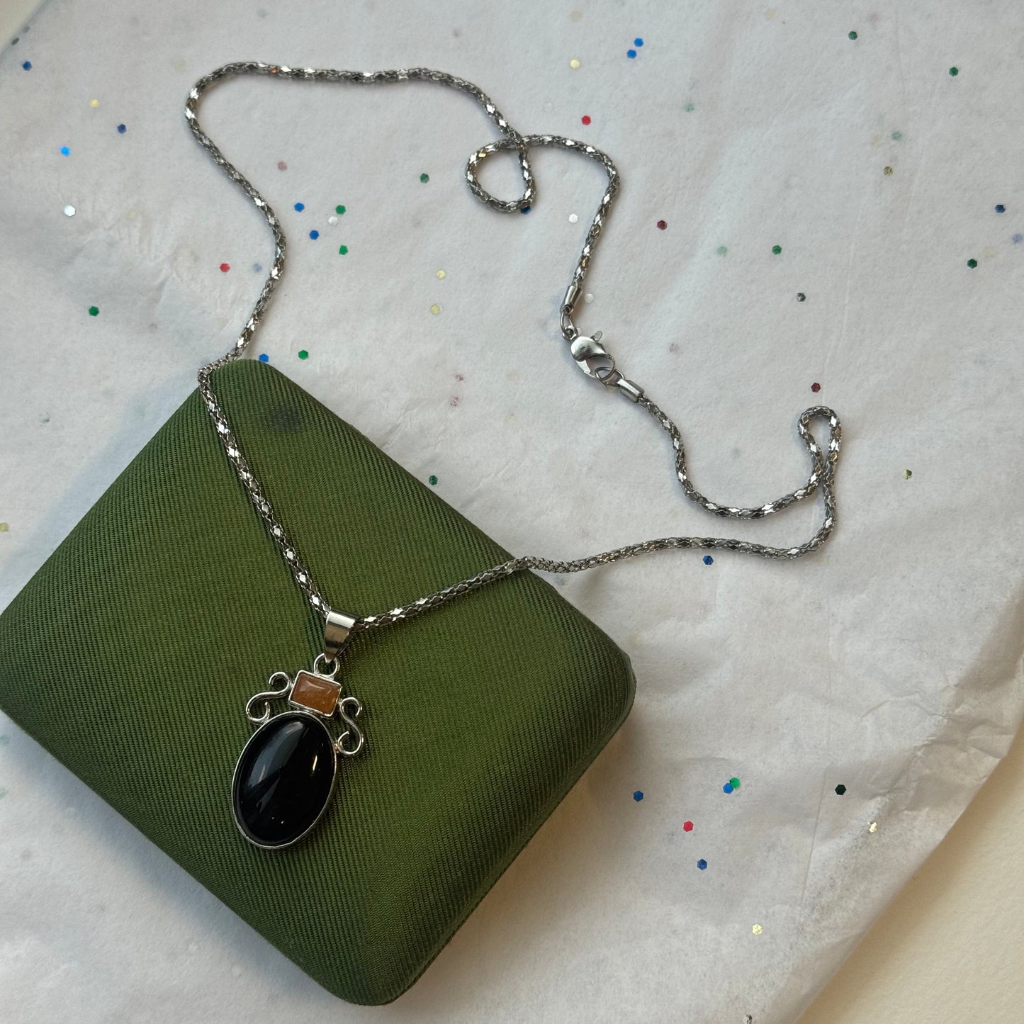 Vintage Silver Stone Pendant Necklace