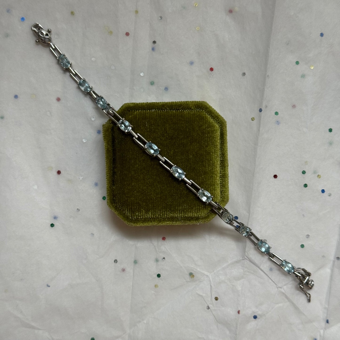 Vintage Sterling Silver & Blue Topaz Tennis Bracelet