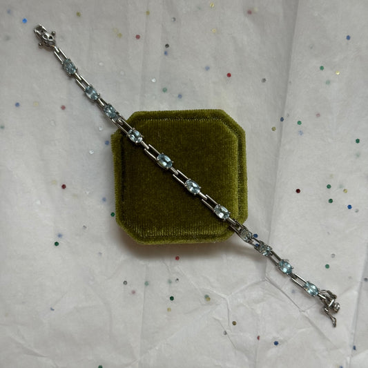 Vintage Sterling Silver & Blue Topaz Tennis Bracelet