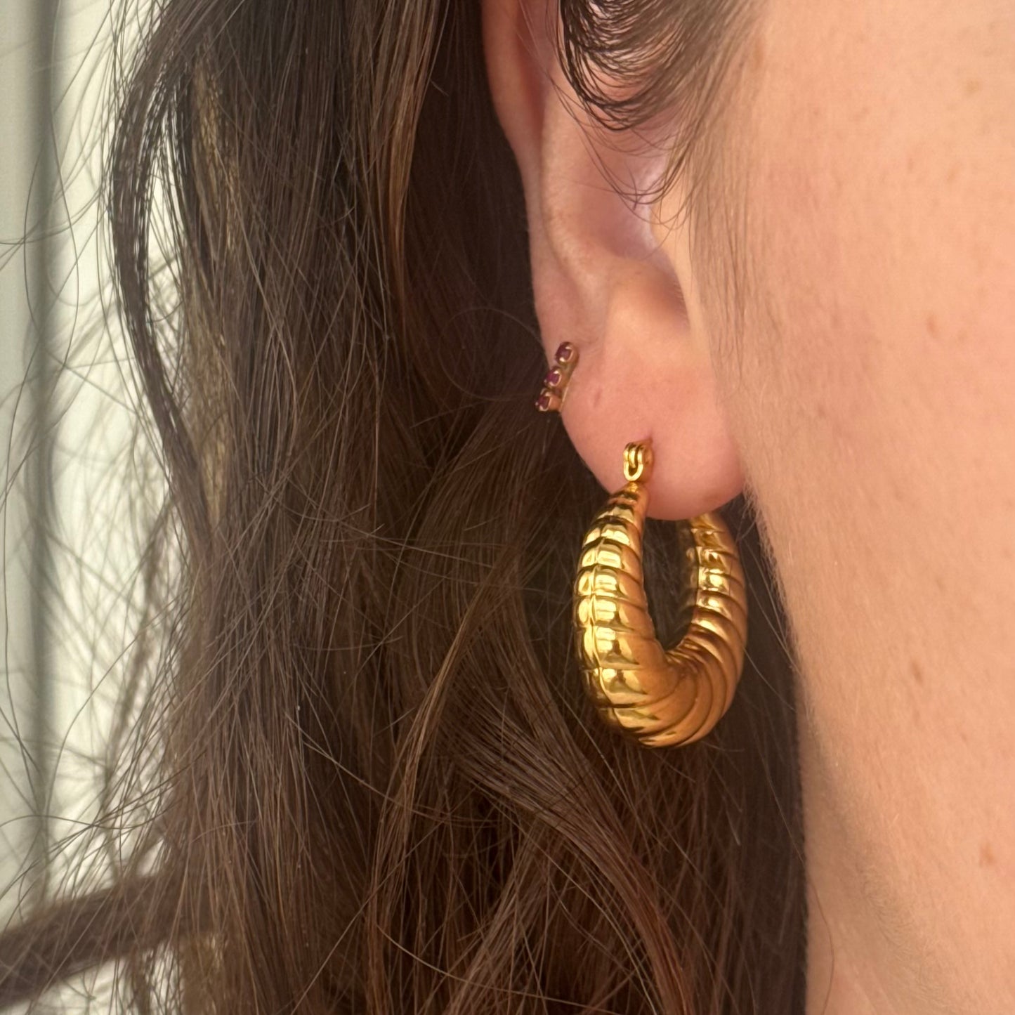 Gold Croissant Hoop Post Earrings