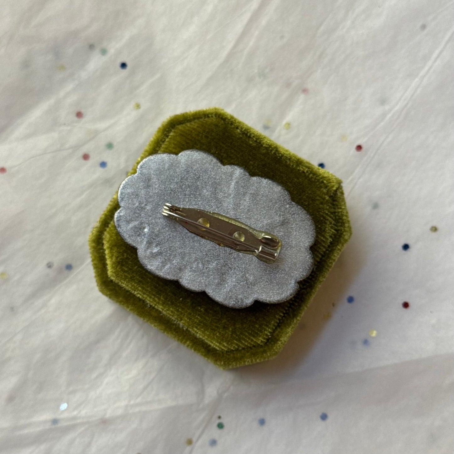 Vintage Silver Tone & Black Brooch
