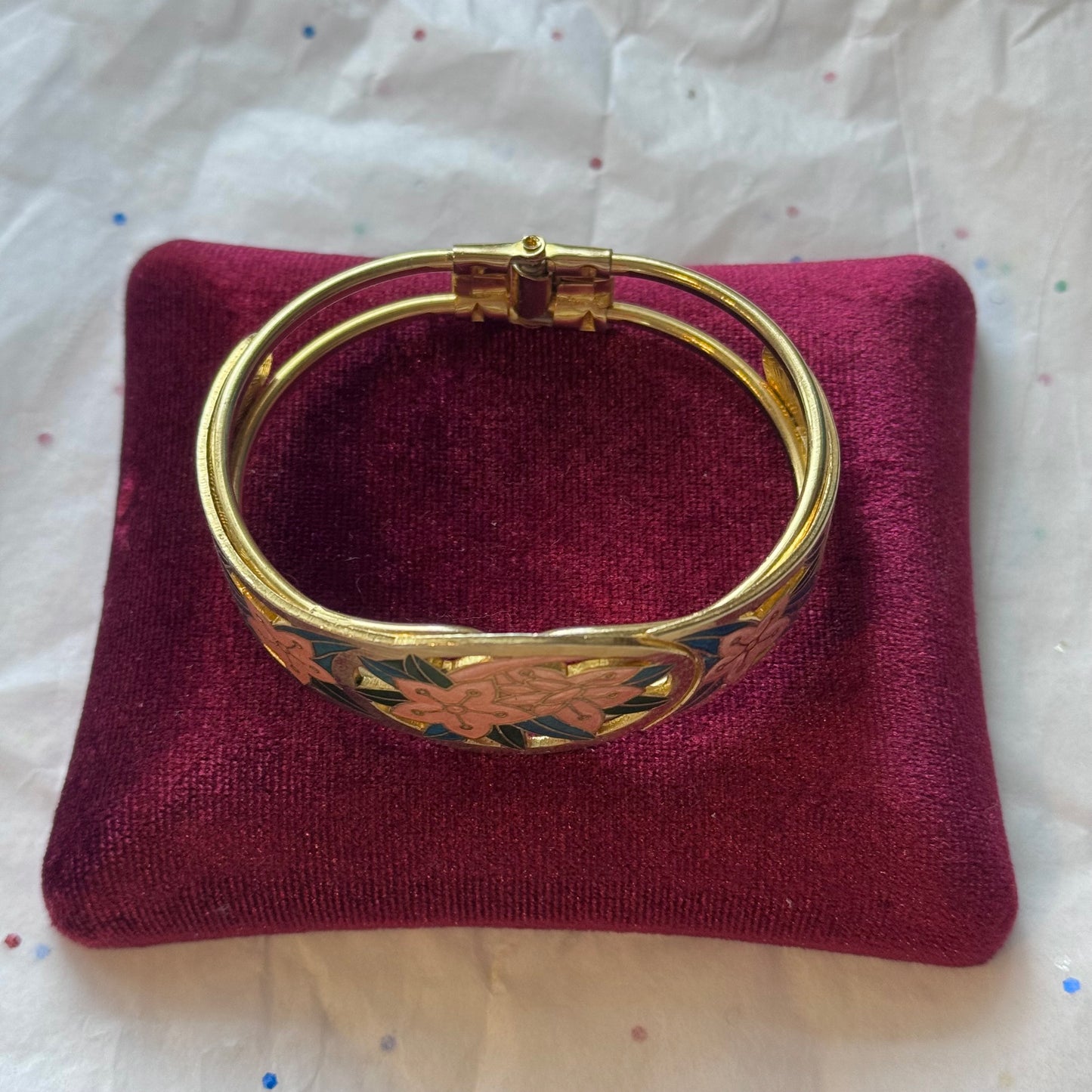 Vintage Gold Enamel Floral Bracelet