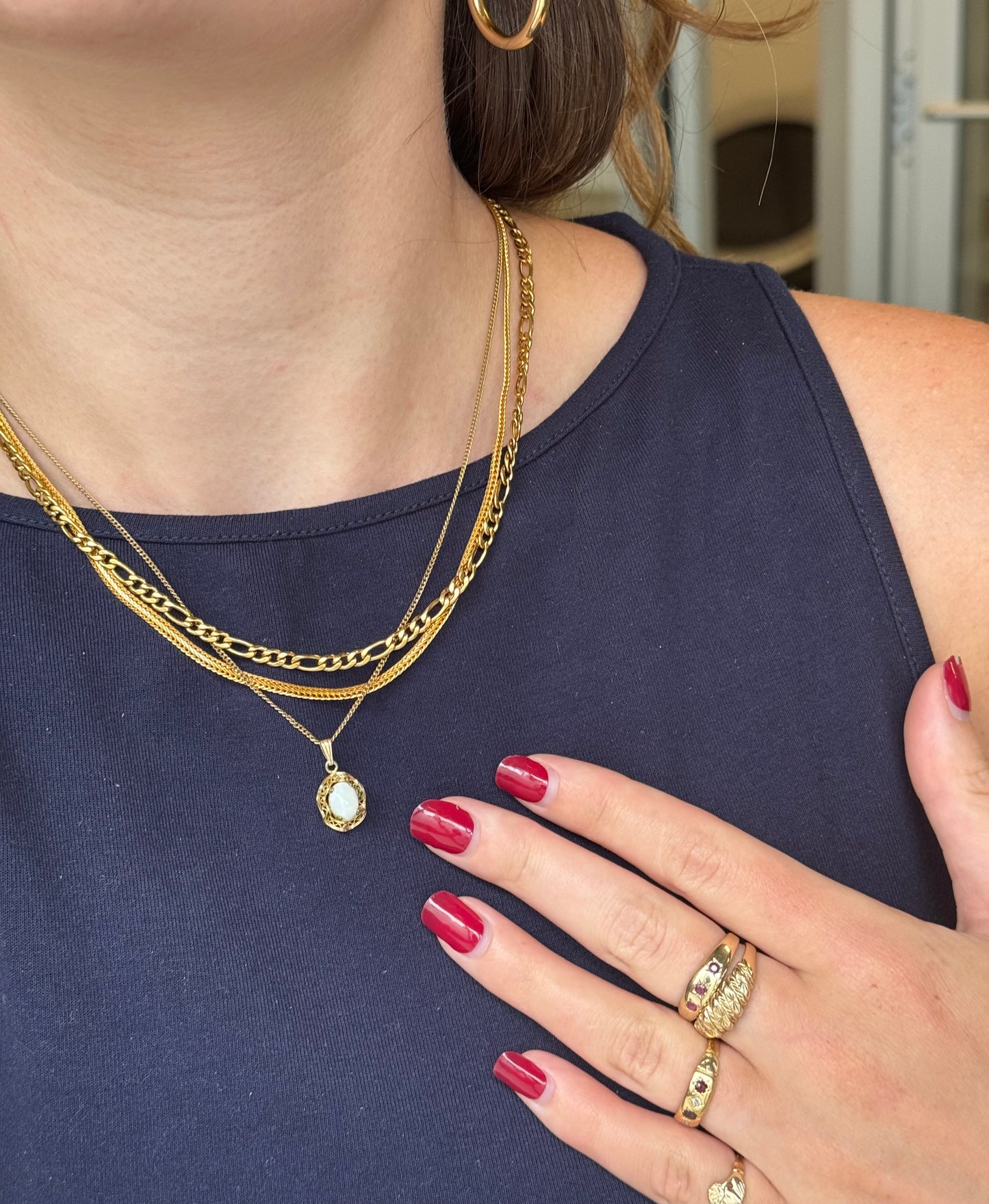 Vintage 12k Gold Filled Opal Filigree Pendant Necklace on Gold Filled Curb Chain