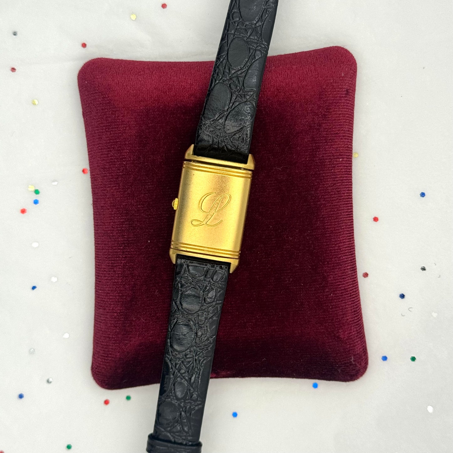 Vintage Moveable Gold Watch with Black Leather Band