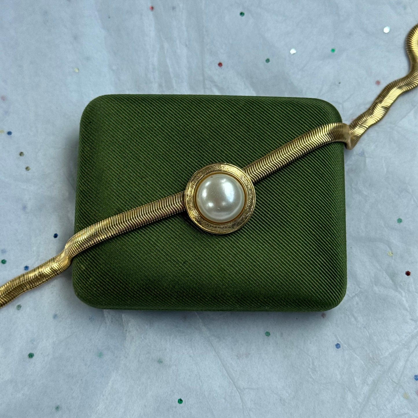 Vintage Gold Pearl Choker Necklace