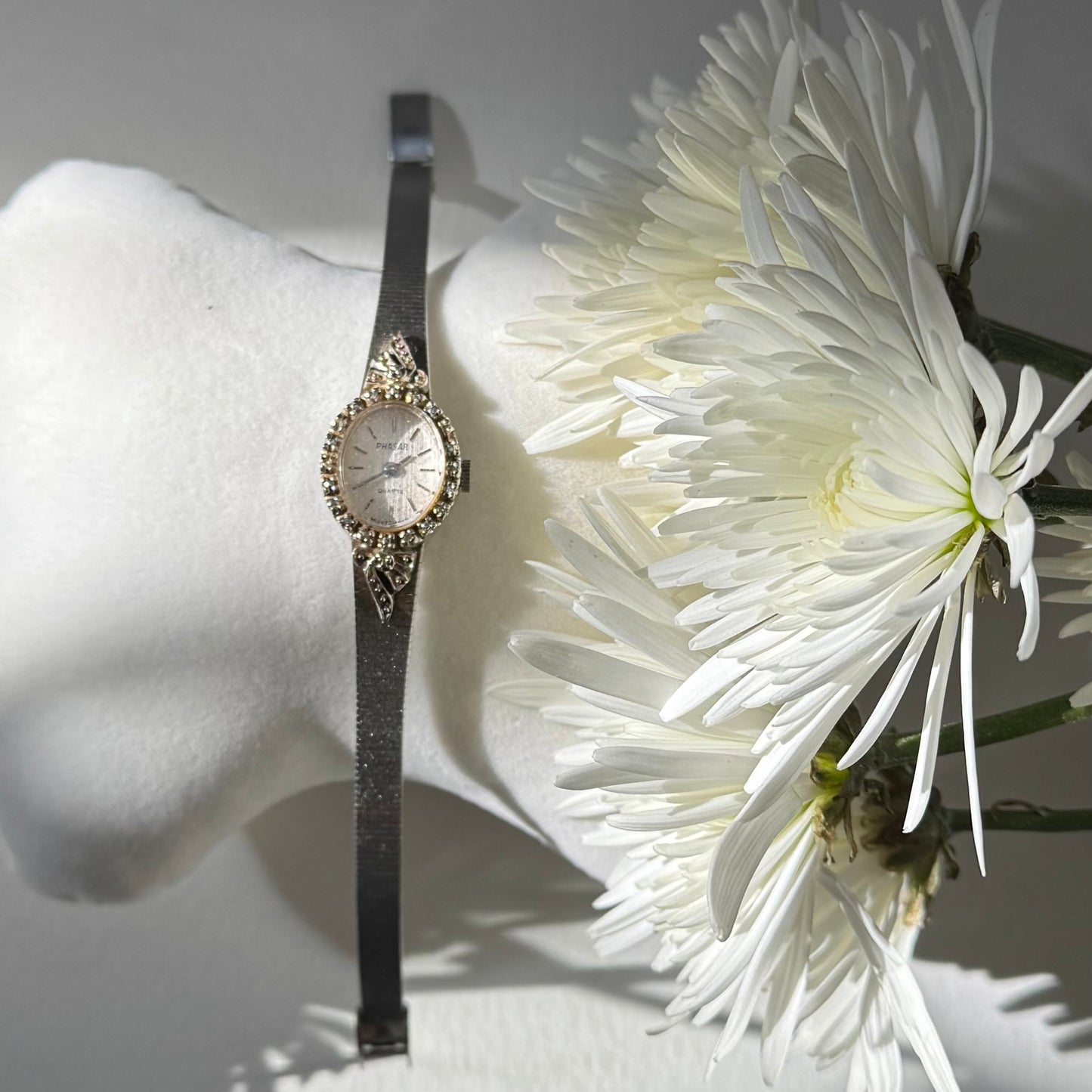 Vintage Silver Watch with Rhinestone Frame