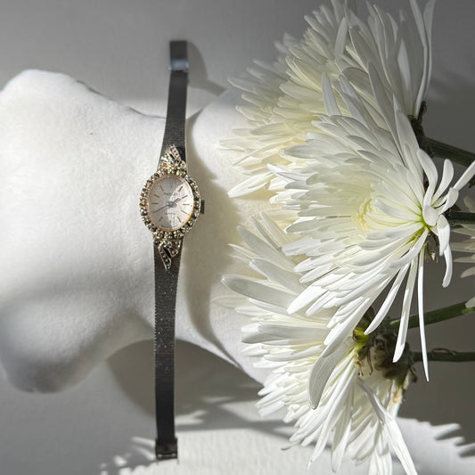 Vintage Silver Watch with Rhinestone Frame