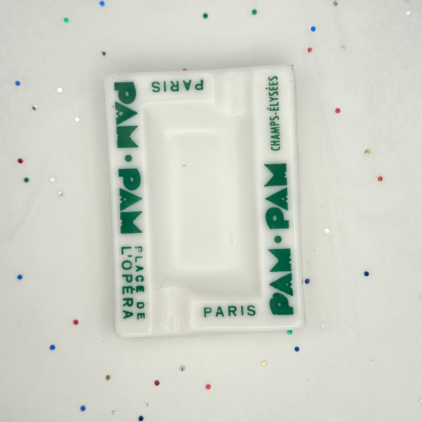 Vintage Green & White Pam-Pam French Ashtray - Sourced in Paris