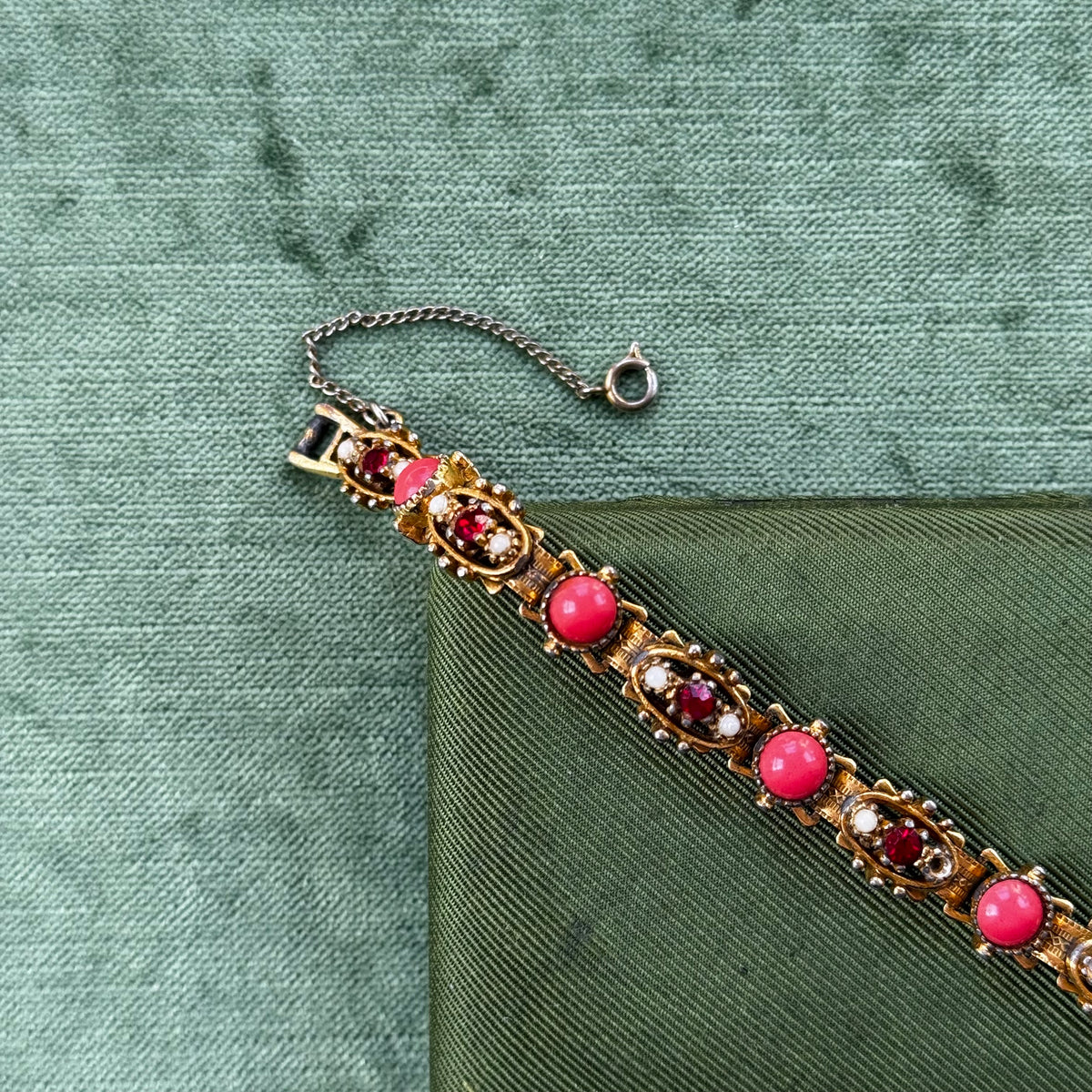 Vintage Coral & Rhinestone Bracelet