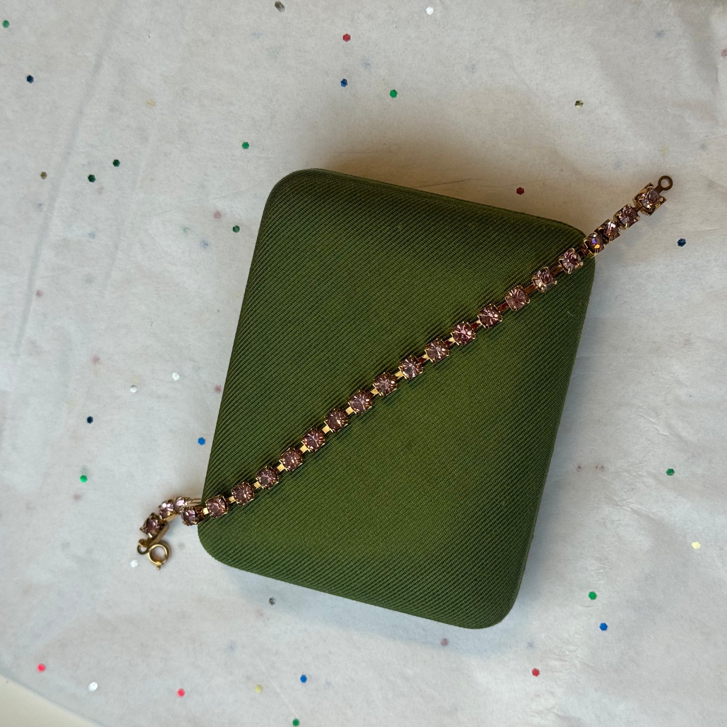 Vintage Gold & Pink Rhinestone Tennis Bracelet