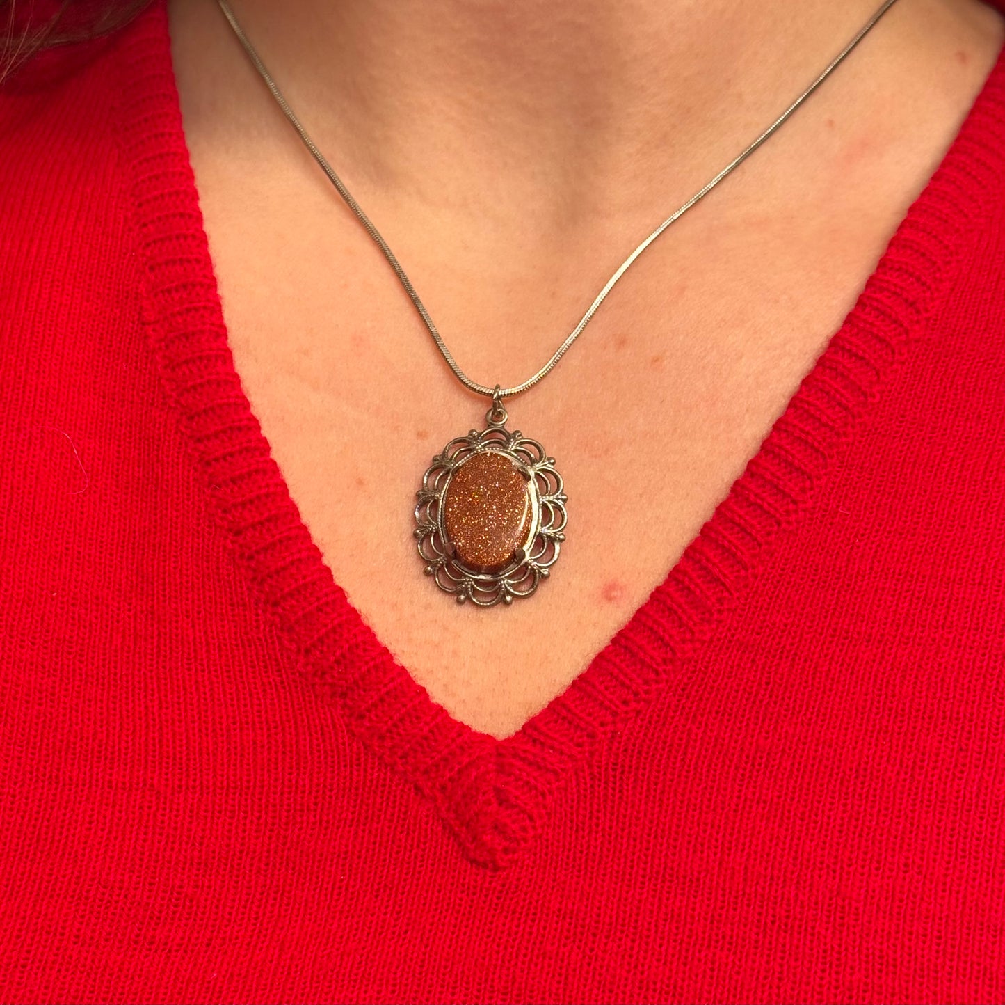 Vintage Silver Goldstone Necklace
