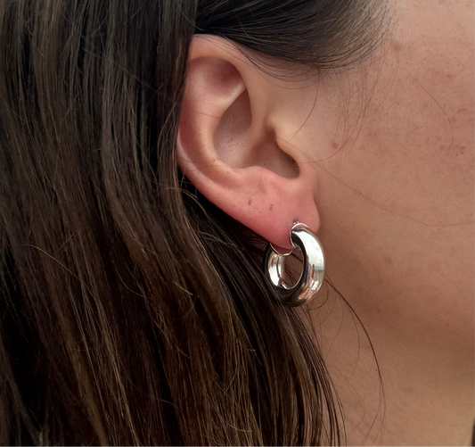 Silver Puffy Hoop Post Earrings
