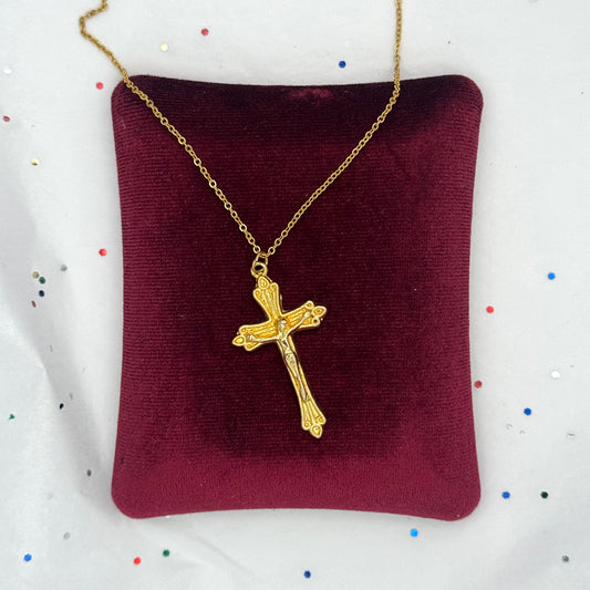Vintage Gold Tone Cross Necklace