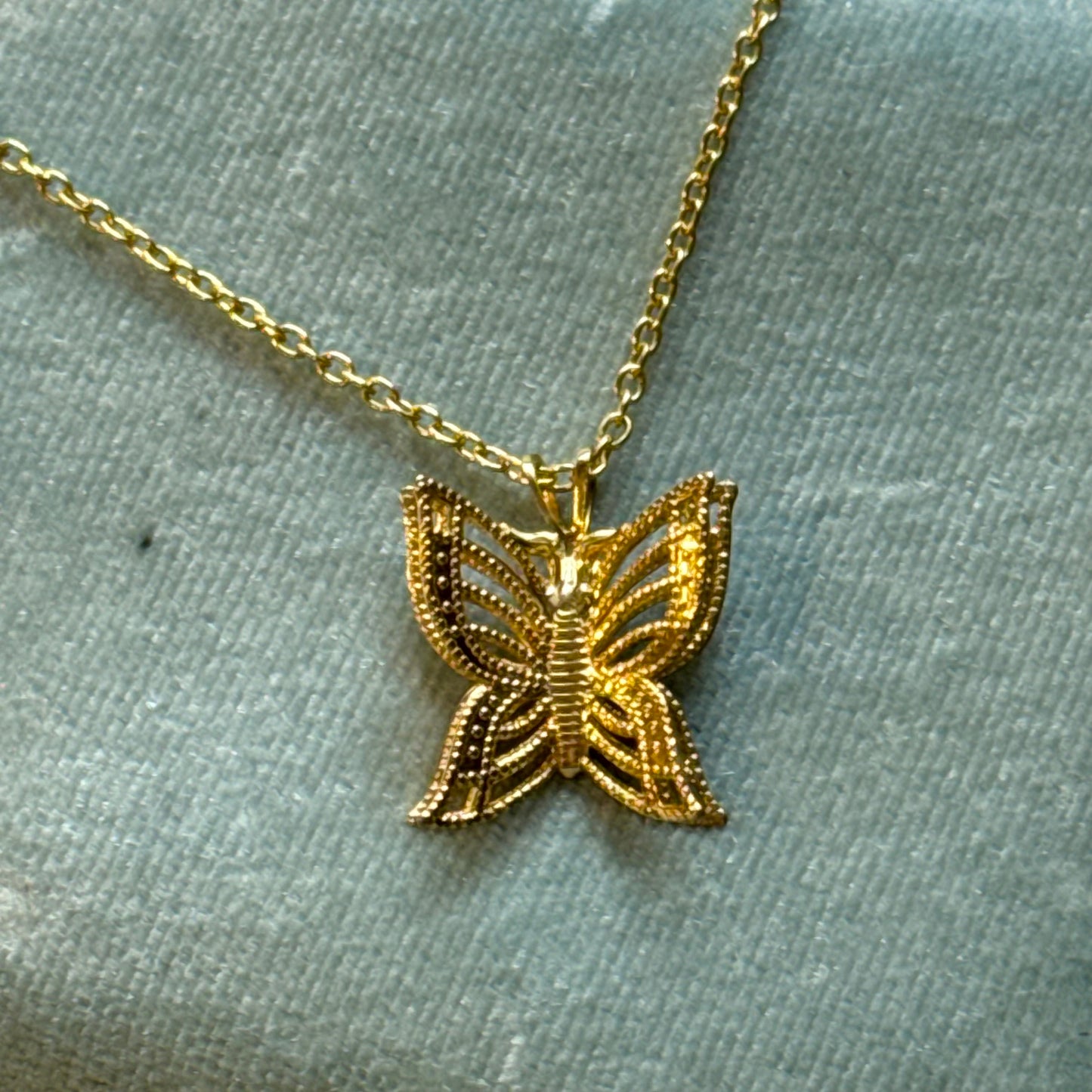 Vintage Gold Butterfly Pendant Necklace