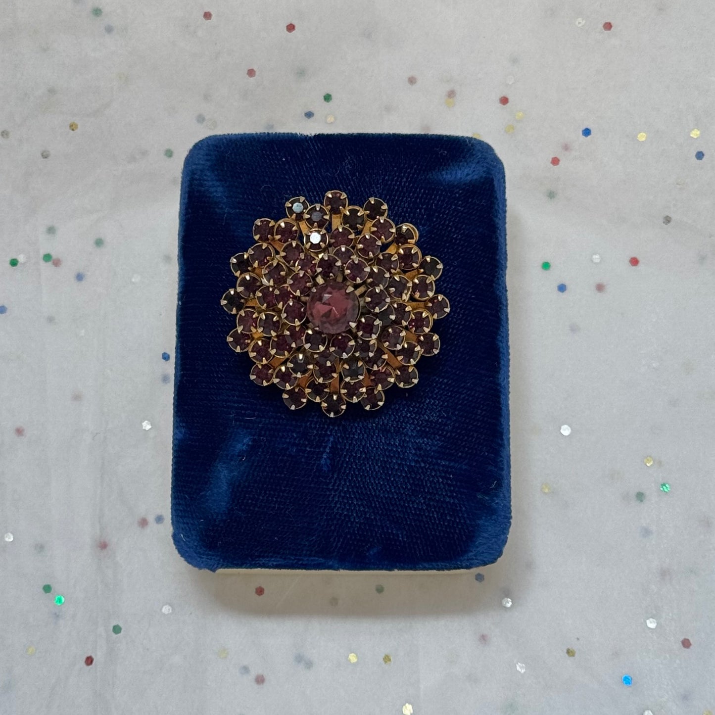 Vintage Gold Purple Cluster Rhinestone Brooch