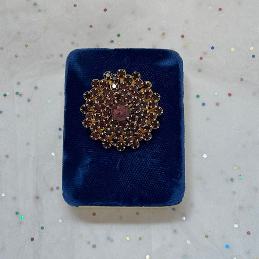 Vintage Gold Purple Cluster Rhinestone Brooch