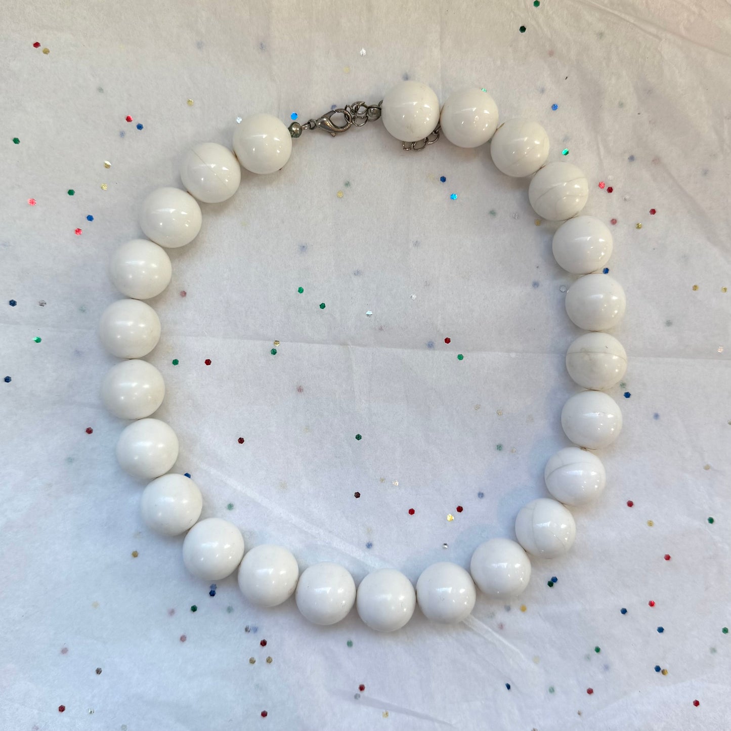Vintage White Beaded Necklace - Sourced in Paris