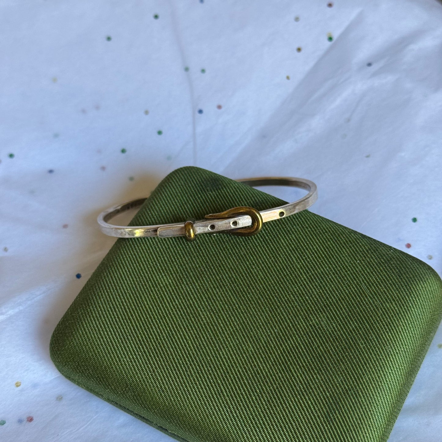 Vintage 925 Sterling and Brass Silver Belt Buckle Bangle Bracelet