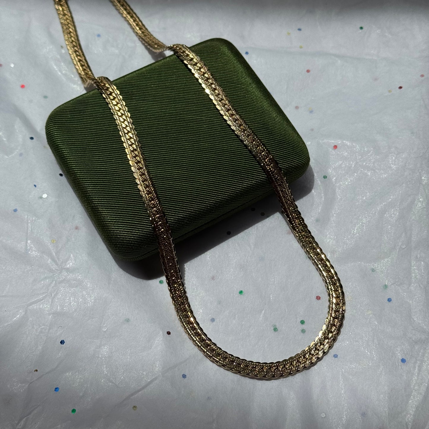 Vintage Gold Herringbone Chain Necklace